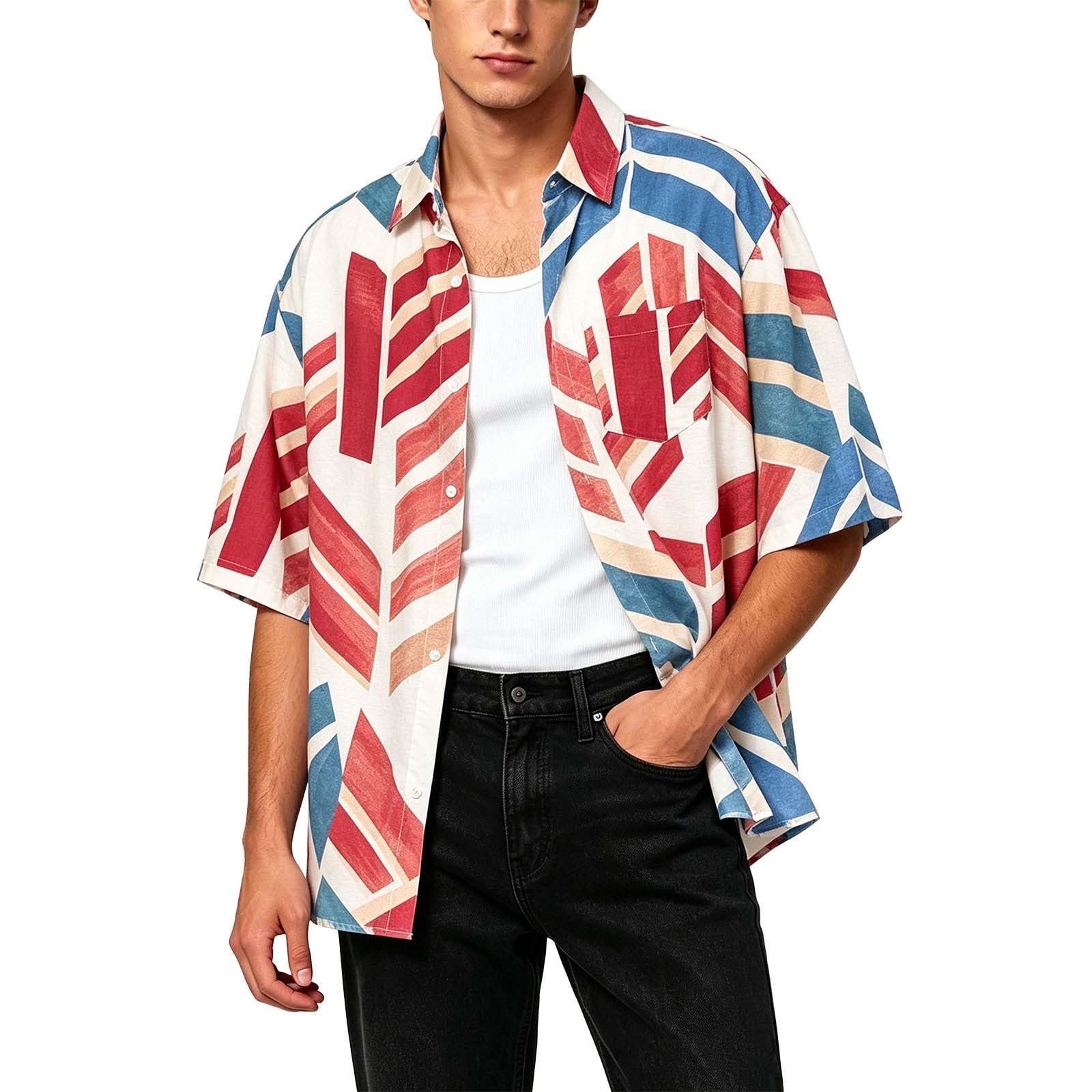 Camicia hawaiana da uomo a maniche corte, camicia hawaiana da uomo, con bottoni, estiva, con fiori, vestibilità regolare, maglietta da spiaggia, per vacanze, camicia hawaiana, traspirante, per il