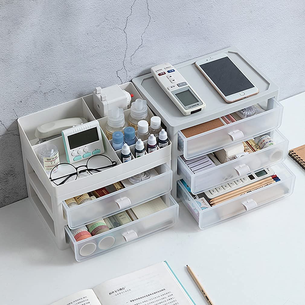 Mini organizer per cassetti portaoggetti in plastica rosa, per scrivania, bagno, ufficio, multifunzione, con cassetti impilabili per accessori da trucco, design compatto ed elegante, 26 x 18 x 29 cm