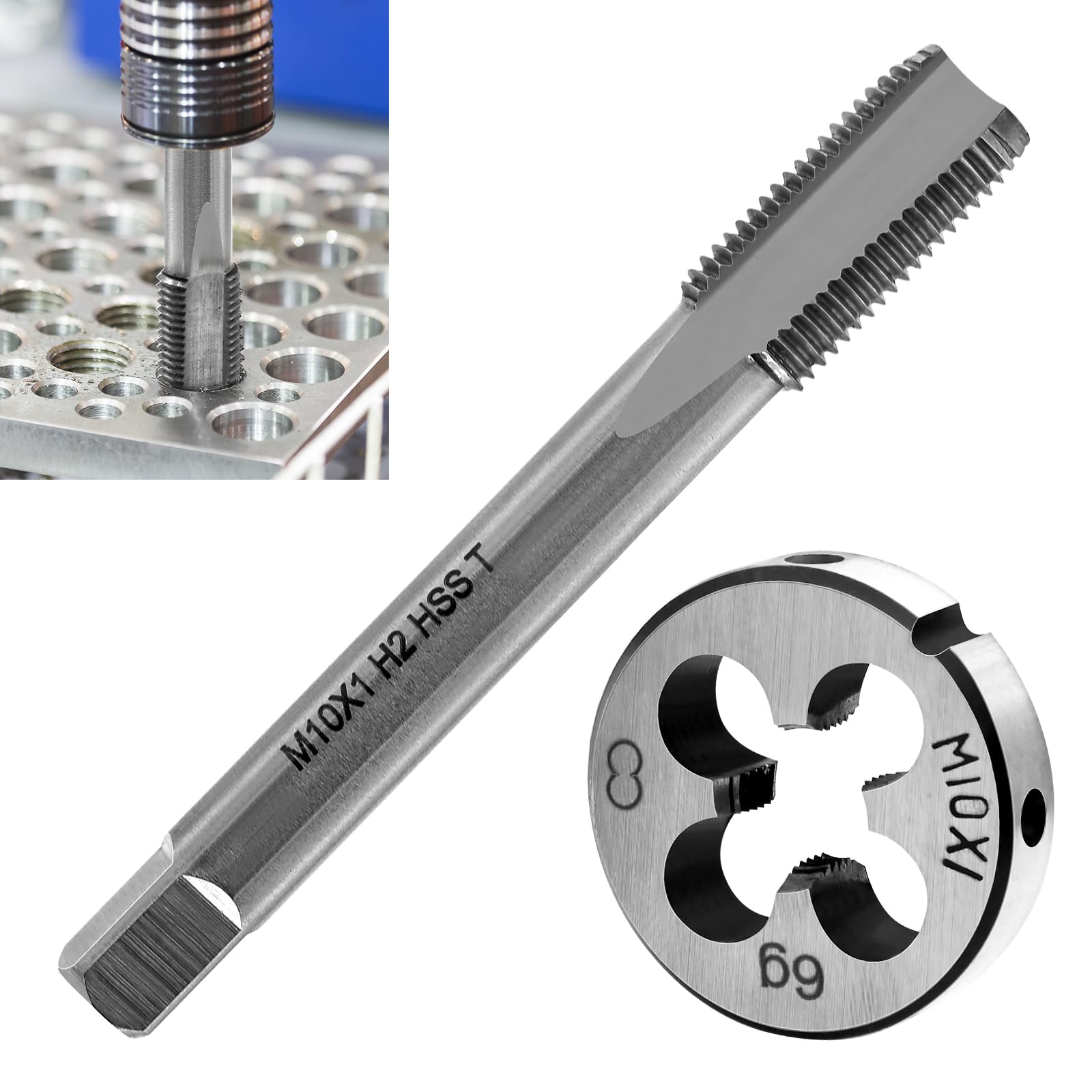 Maschio per filettatura metrica M10 X 1, maschio per filettatura HSS filiera M10 filettatura fine maschio per filettatura esterna dritto scanalato maschio per filettatura