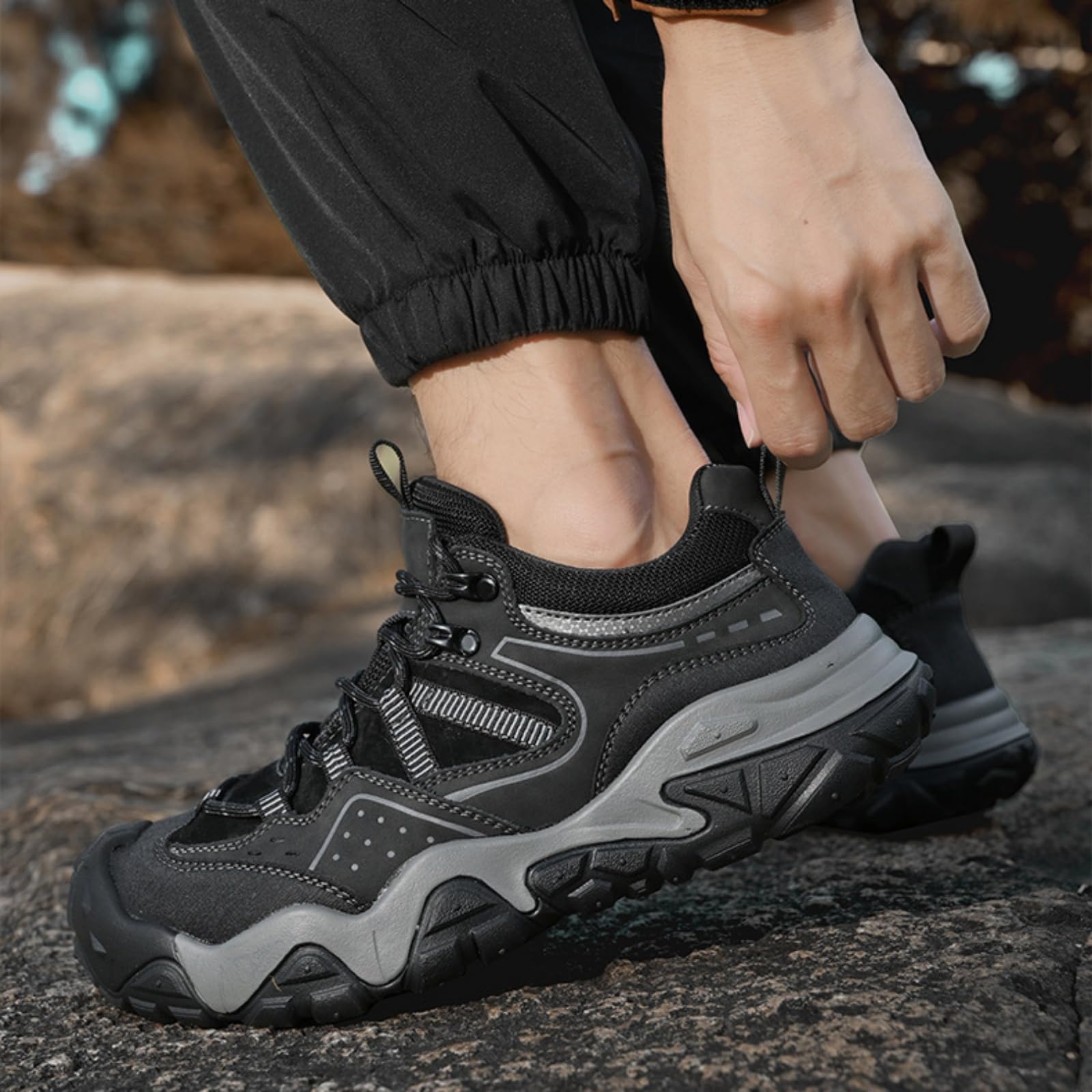 Scarpe Trekking Uomo Pelle Scarpe Basse per Passeggiate All'aperto