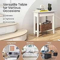 Vista 8 de GOFLAME Mesa auxiliar de cuña de 2 niveles, mesa auxiliar triangular estrecha con estante de almacenamiento, patas de madera maciza, mesita