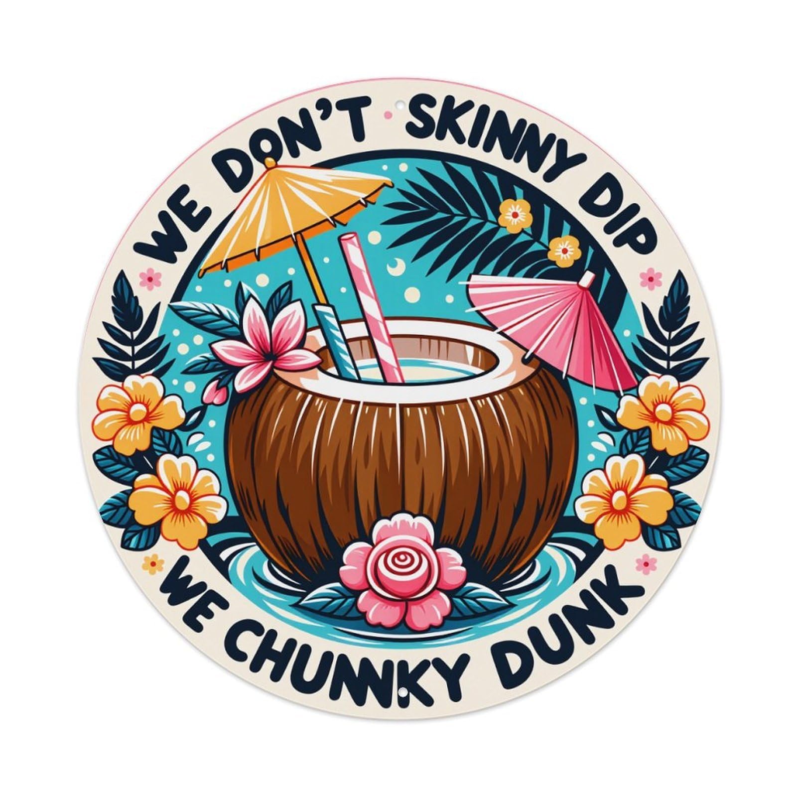 Coconut Cocktail Tropical Flowers Umbrellas Vintage Metal Tin Sign Retro Wall Decor for Home Bar Garage Cafe, Indoor & Outdoor Decorative，circle Metal Poster, 8x8 Inch