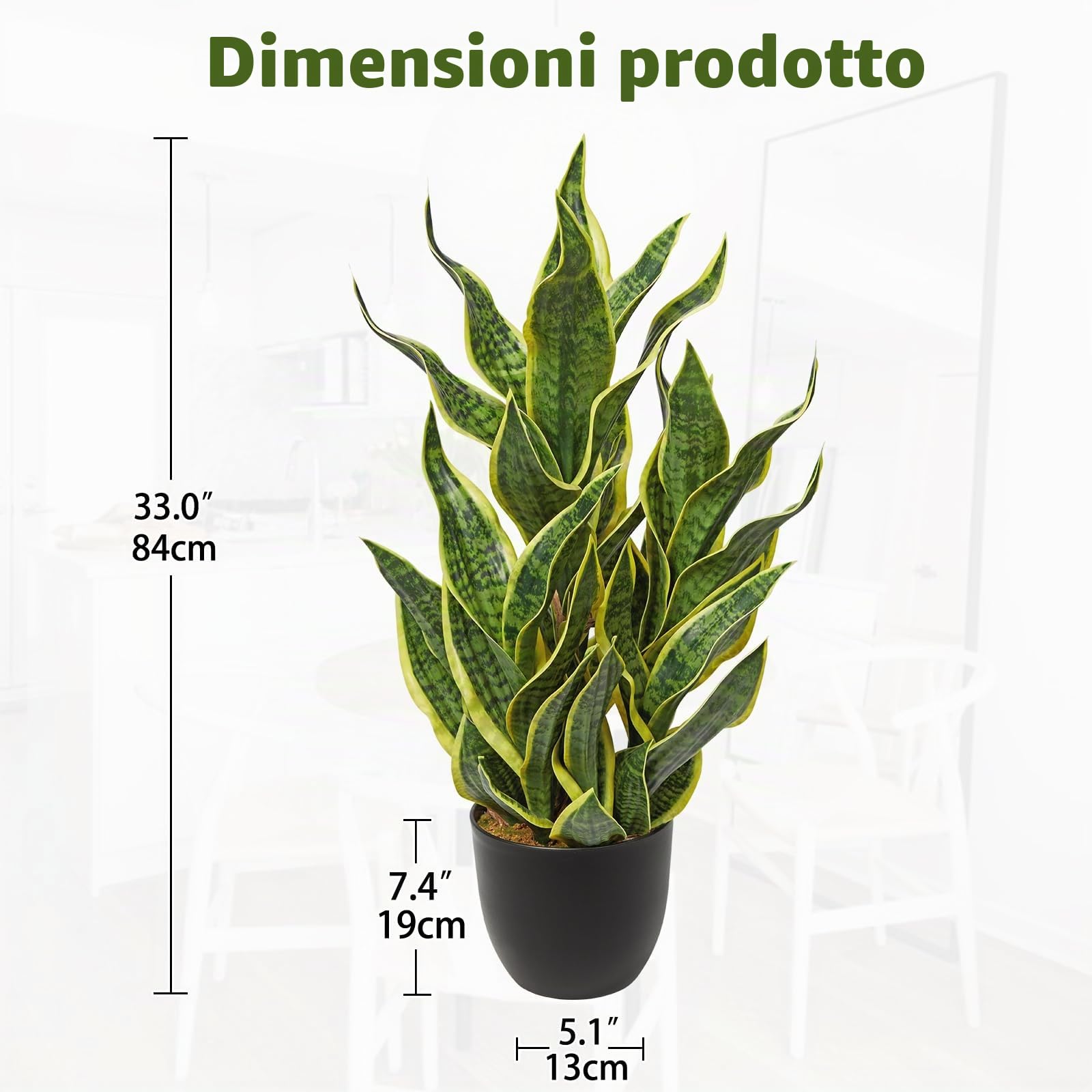 Grande pianta artificiale di serpente 83,8 cm di altezza in vaso nero pianta artificiale serpente pianta artificiale in vaso dorato piante da appartamento per interni per casa, soggiorno