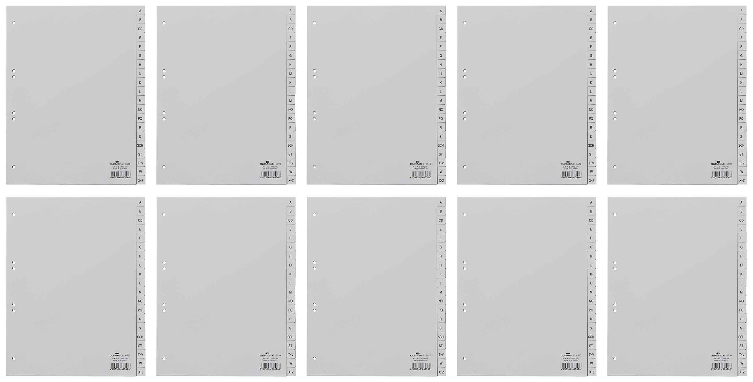 DURABLE Hunke & Jochheim zakładki PP, A – Z, szare, A4 w pełni kryjące, 215/230 x 297 mm, 20 arkuszy (10)