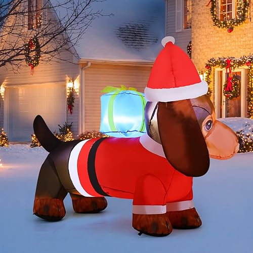 Miniatura 4 de GOOSH Salchicha inflable de Navidad de 4 pies para perro, decoración de Navidad al aire libre, decoración de patio de Navidad con rama a mano, para
