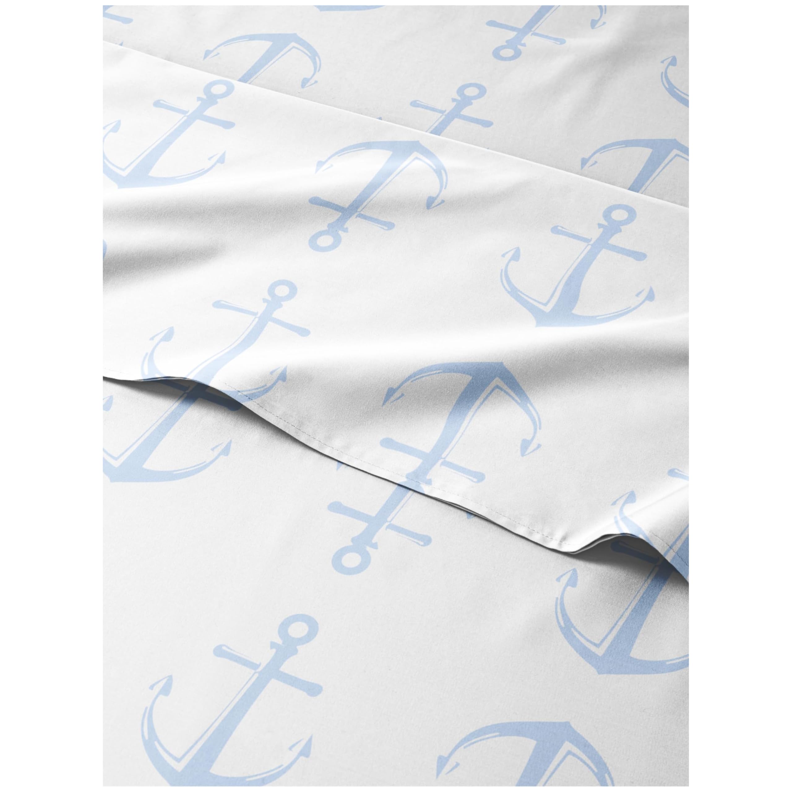 Kids Full Blue Anchors Bed Sheets - 4 Piece Kids Blue Anchors Sheet Set