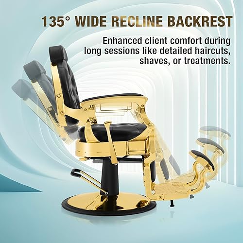 Vista 8 de Silla de peluquero clásica hidráulica profesional vintage resistente con reposacabezas de altura ajustable para salón y hogar