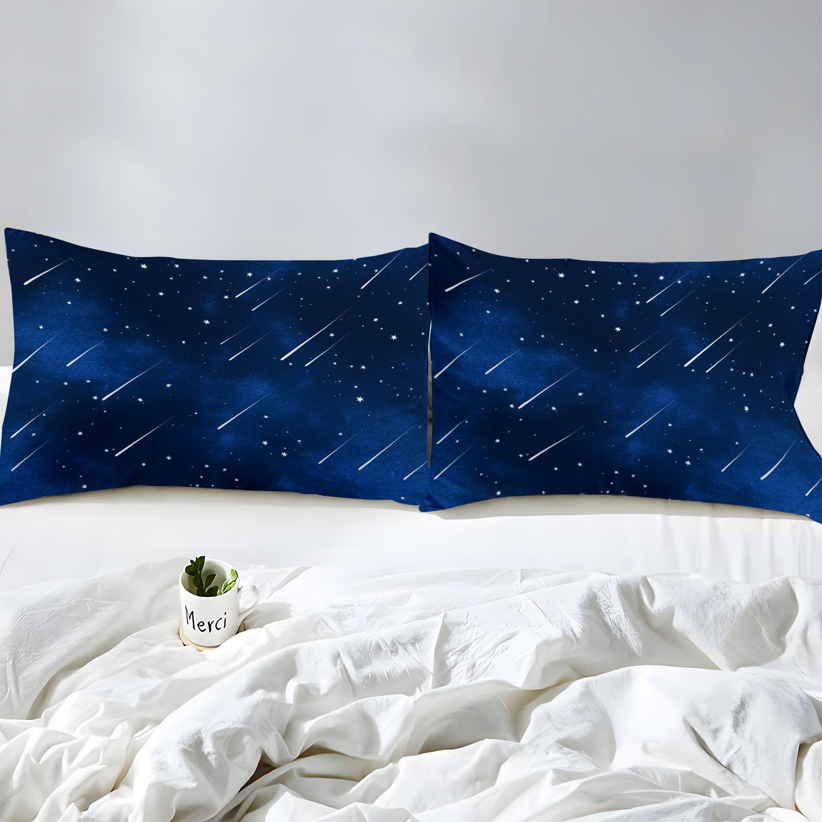 Pojedyncze prześcieradło z gumką, niebiańskie gwiazdy nocnego nieba, głęboka kieszeń, 30 cm, łatwe w pielęgnacji, oddychająca miękka tkanina, odporne na kurczenie się i blaknięcie, z 2 poszewkami na