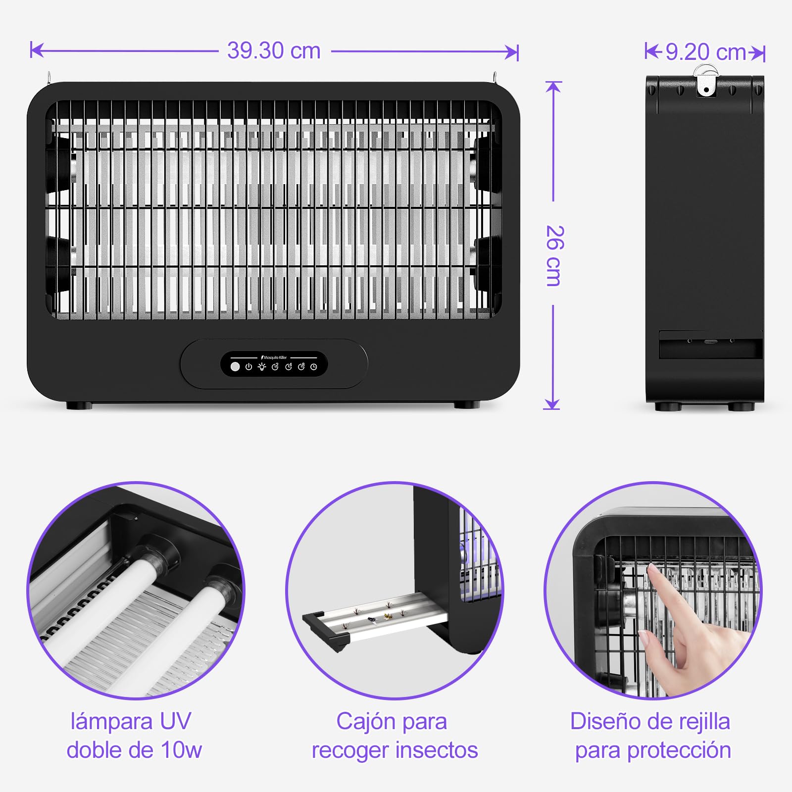 Lampara Antimosquitos, Doble Cara 4000V,20W Matamoscas Electrico con Mando Distancia, Incluye 2 Bombillas de Repuesto Área Efectiva 100m², Apto Cocina, Habitación (Negro)