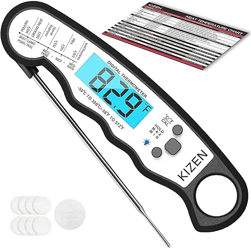 Kizen Termómetro digital de lectura instantánea para carne, termómetro de alimentos para cocinar, parrilla, horno, barbacoa, pantalla impermeable y