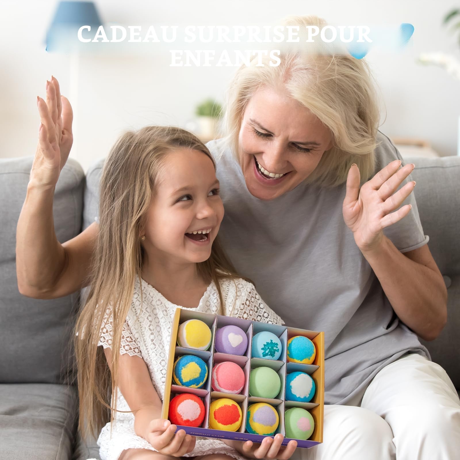 12 x Bombes de Bain pour Enfants, Contenant le jouet surprise à l'intérieur, Bombes de Bain Moussantes Organiques Naturelles, Ami des Végétaux et Sans Cruauté, Cadeau pour les Garçons et les Filles