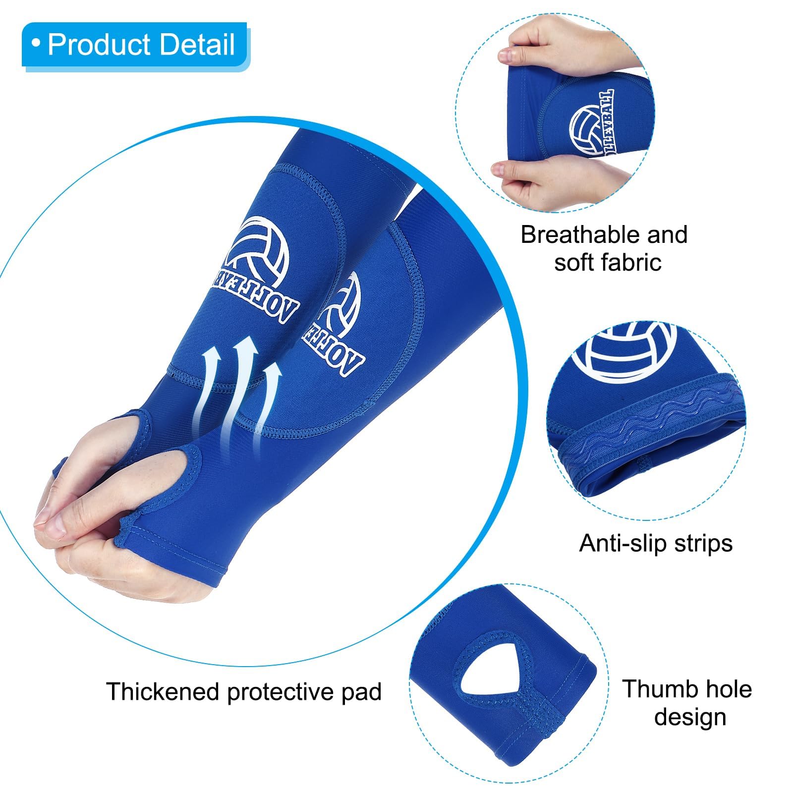 PATIKIL Manicotti Pallavolo, 1 Coppia Manicotti Avambraccio con Cuscinetti Protezione Cuscinetti per Braccia Pallavolo Foro Pollice per Giovani Uomini Donne, Blu