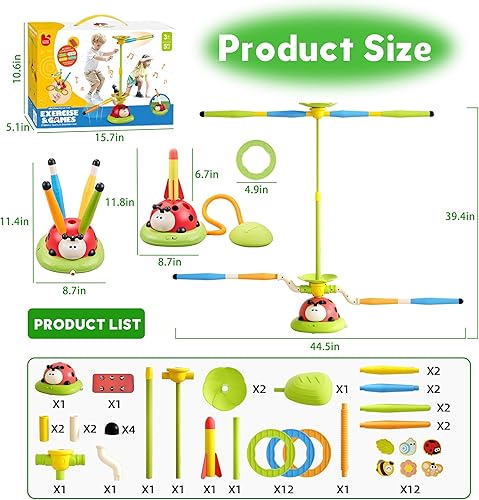 Miniatura 8 de Juguetes Musicales de Salto 5 en 1, Juego de Lanzar Anillos Pisoteando Lanzacohetes para Niños, Juguetes de Evitar Obstáculos y Saltar en Cuclillas