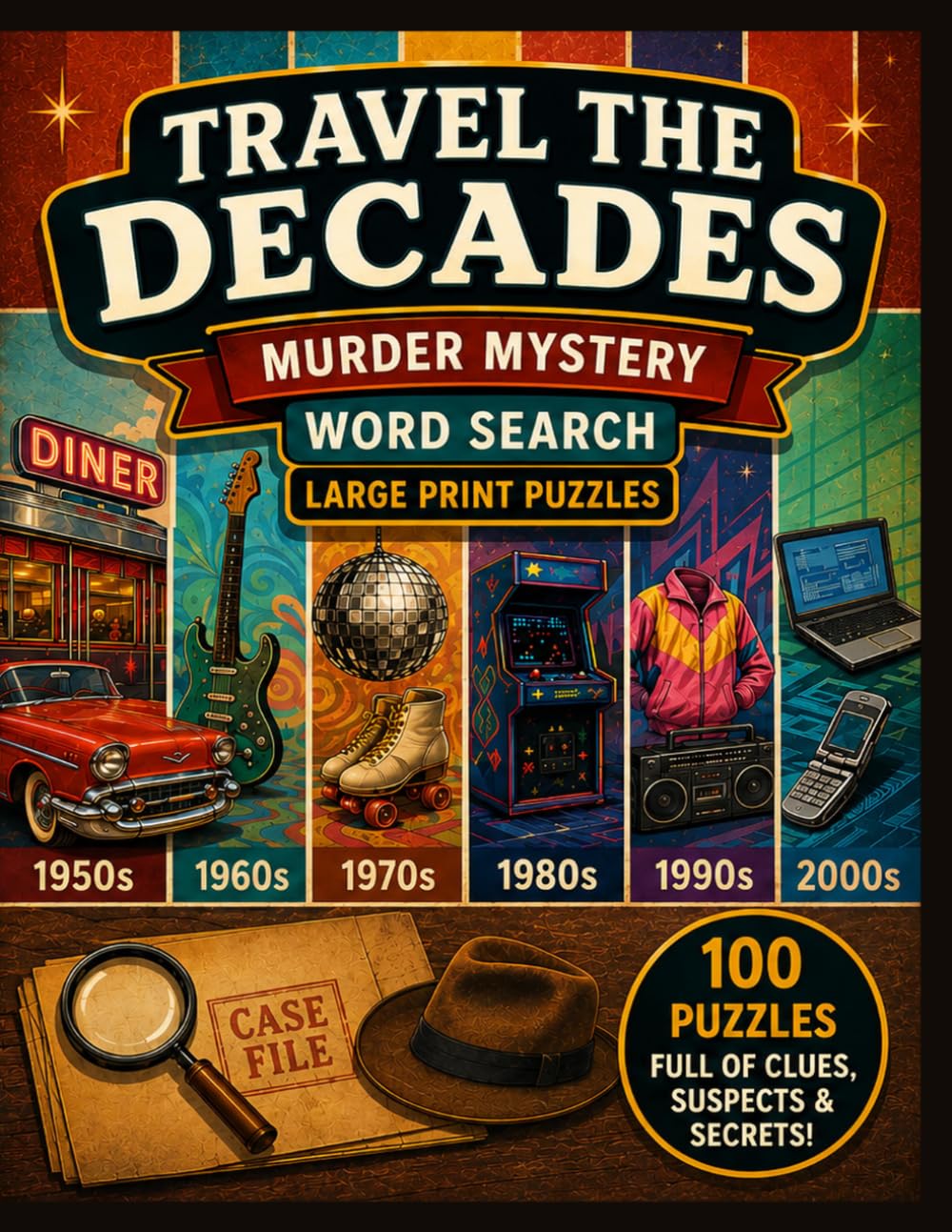 Travel the Decades: Murder Mystery Word Search: Large Print Puzzles from the 1950s–2000s