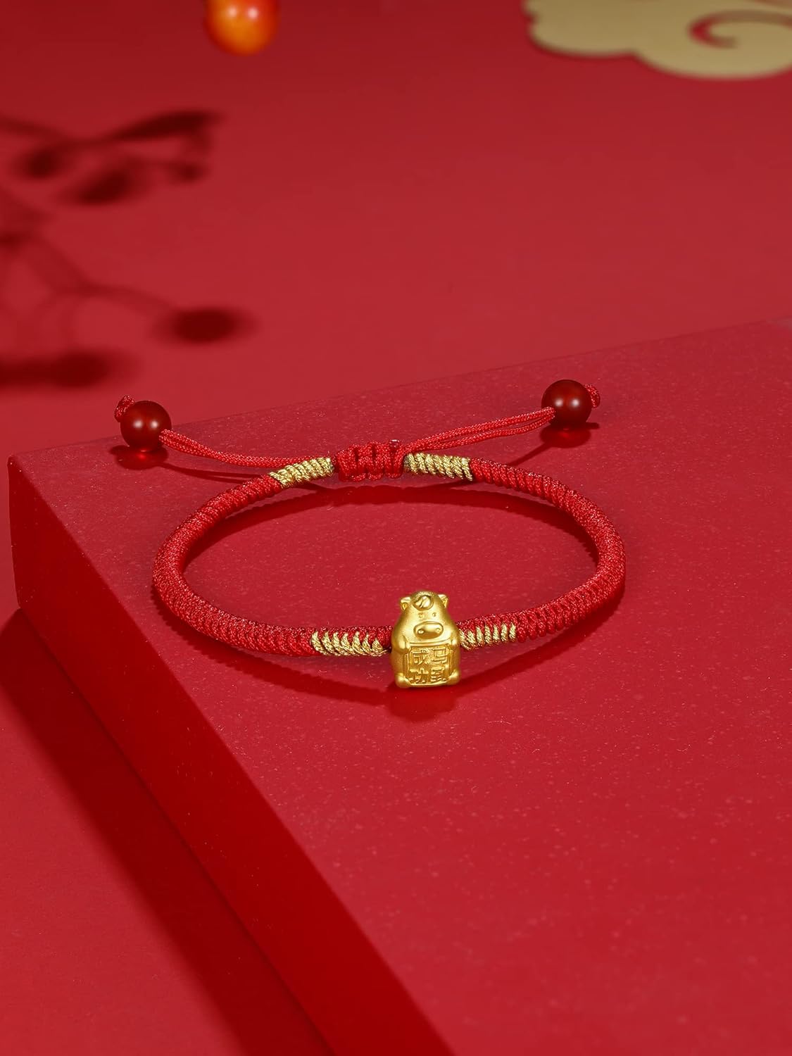 24K Gold Bracelet Chinese Zodiac Charm Bracelets Adjustable Red String Chain Lucky Link Good Luck Jewelry Snake Dragon Animal Beads Protection Braided Rope Stackable Bangle Unisex Gifts for Women Men