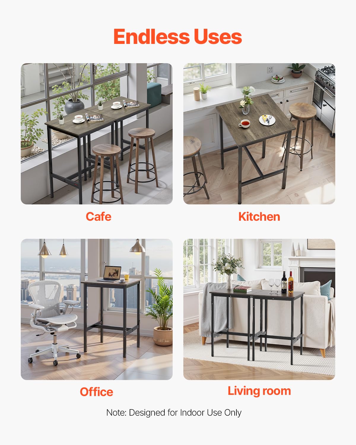 VEVOR Mesa Alta de Bar con Estructura de Metal Resistente Mesa de Comedor para Cocinas Pequeñas Cafeterías Hogares Mostrador de Cócteles Fácil de Montar 61x61x91 cm para Fiestas en Sala de Estar