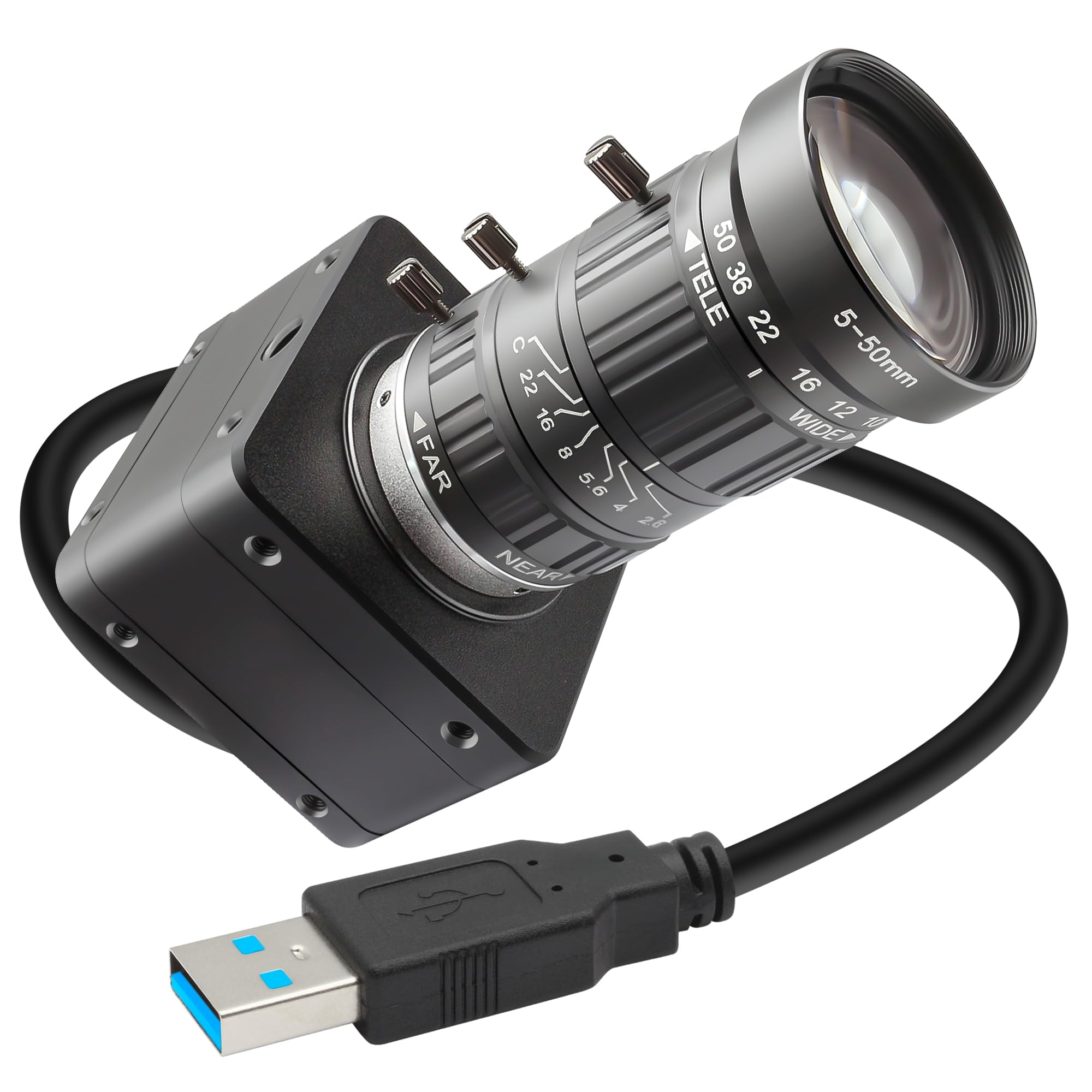 Svpro Webcam da 12 MP, USB 3.0, ad alta velocità, 1080p/230fps, 4K/60fps, messa a fuoco manuale, con obiettivo zoom da 5-50 mm, fotocamera UVC per Windows, Linux, Mac, Android
