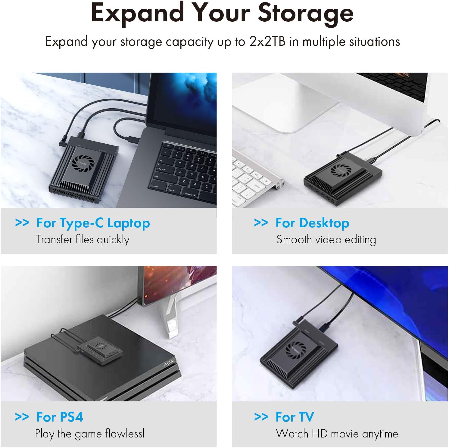 ineo Dual-Bay NVMe Clone Docking Built with Cooling Fan (Support Offline Clone Duplicator) [2608]