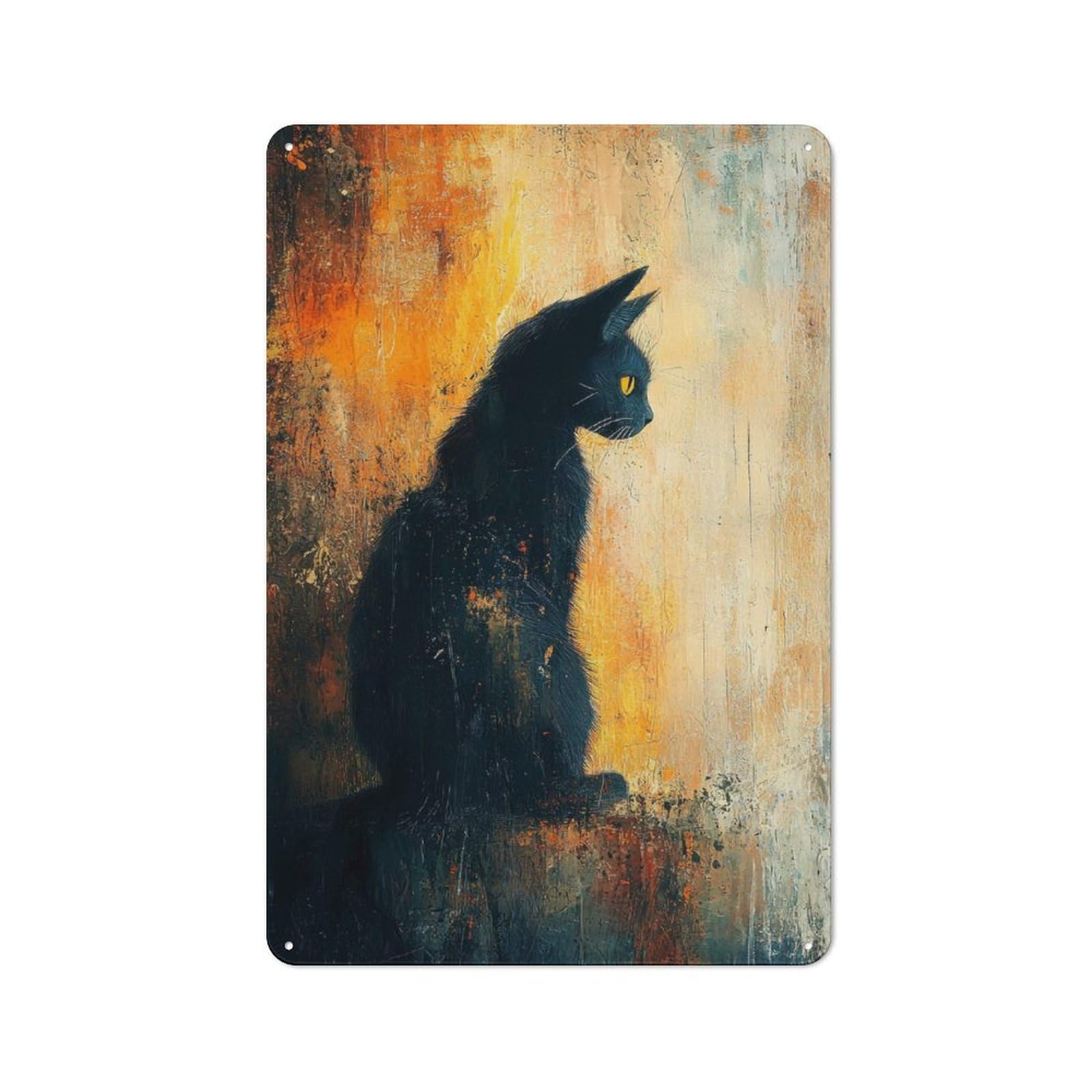 Junmoney Black Cat Portrait Tin Sign 30X20cm With For Home Bar Wall, Vintage Decor, Wall Decoration For A Recently Updated Home Bar