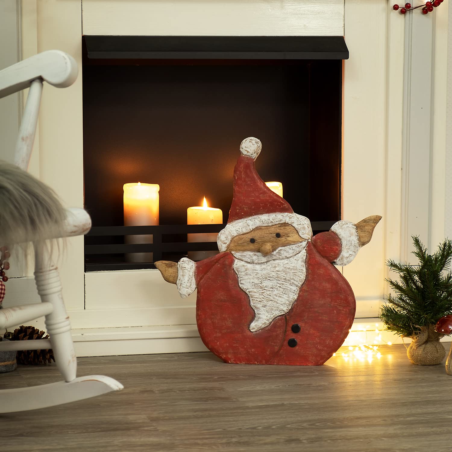 Moritz Weihnachtsmann Holzfigur ca. 48 cm – Mangoholz Nikolaus rot Santa