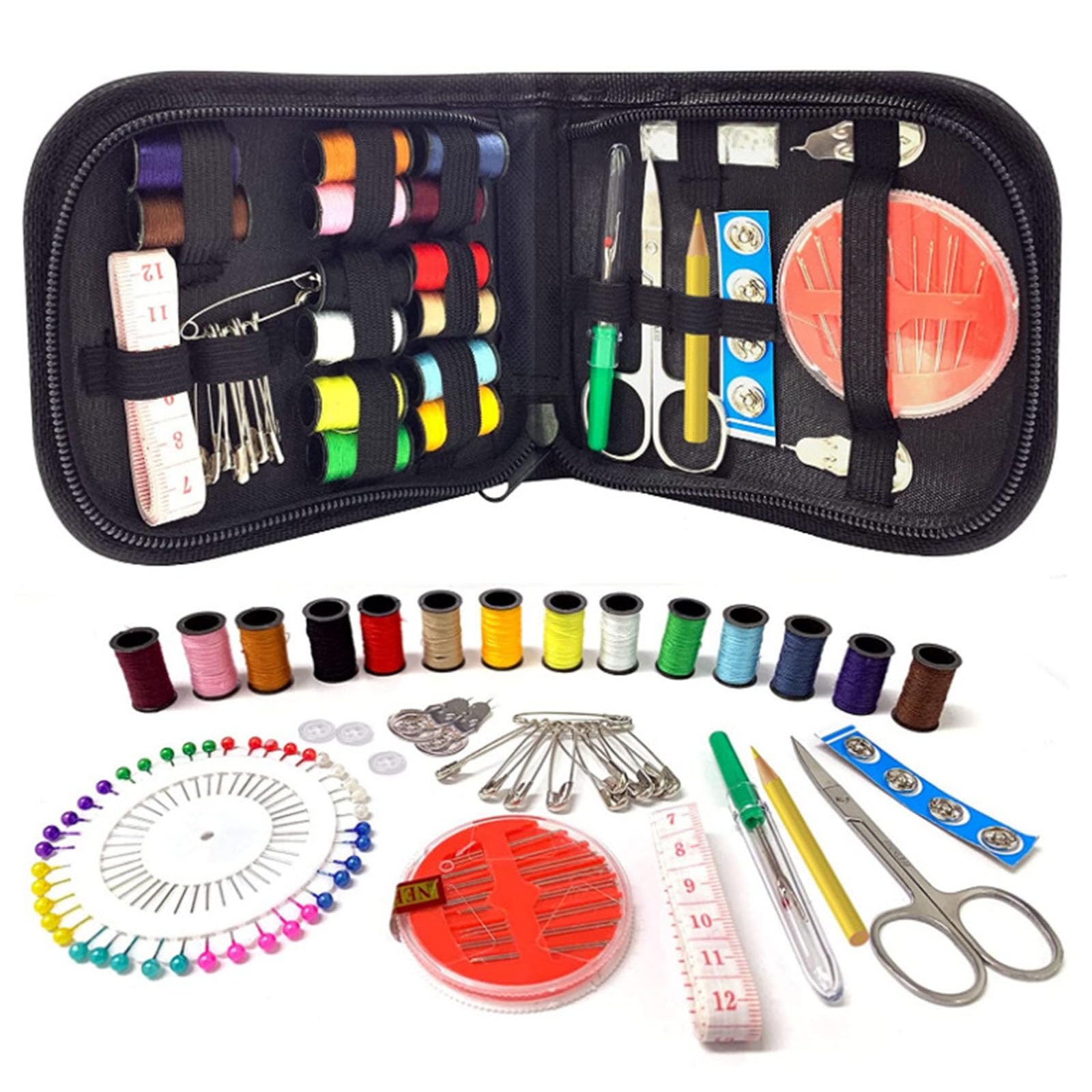 JMZLLRX - Kit Da Cucito Da Viaggio 27 Pezzi, Con 14 Rocchetti Di Filo E Accessori, Custodia Portatile Per Emergenze E Principianti - 2