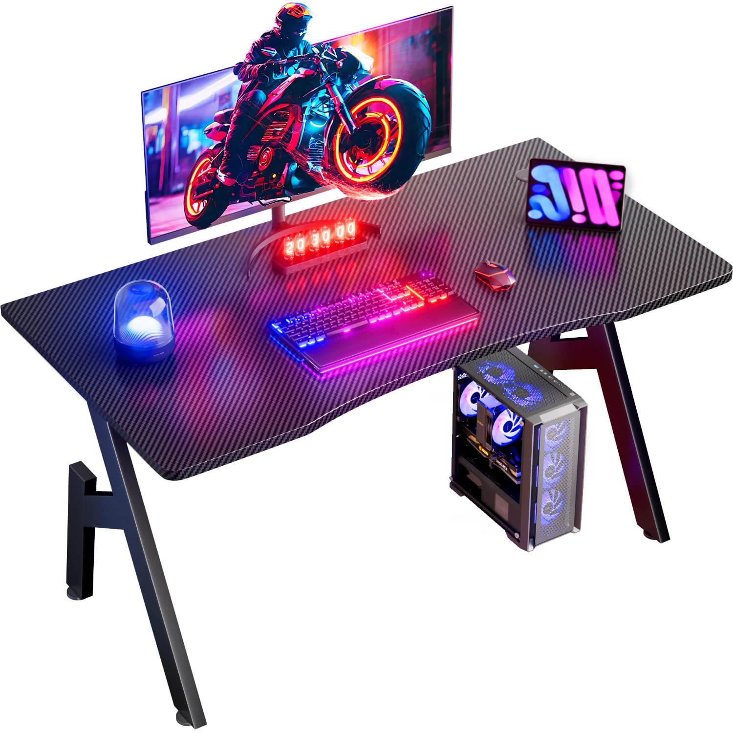 desk ergonomic gaming hlfurnieu carbon fibre surface black