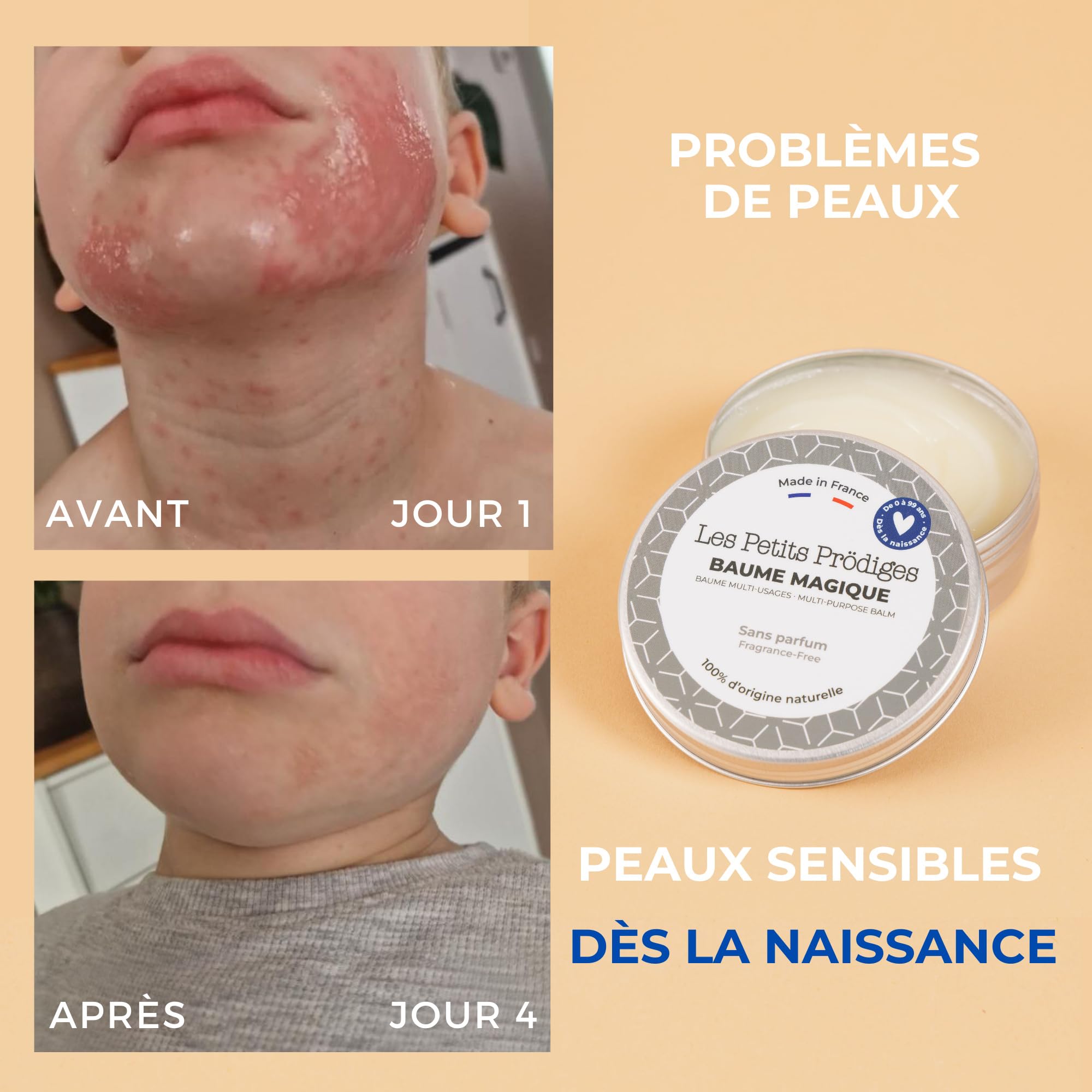 LES PETITS PRODIGES Baume Magique Multi Usages - Visage, Levres, Mains & Corps - Demaquillant, Soin Hydratant & Réparateur, Cheveux - 100% Naturel - Fabriqué en France - Emballage Recyclable - 100ml