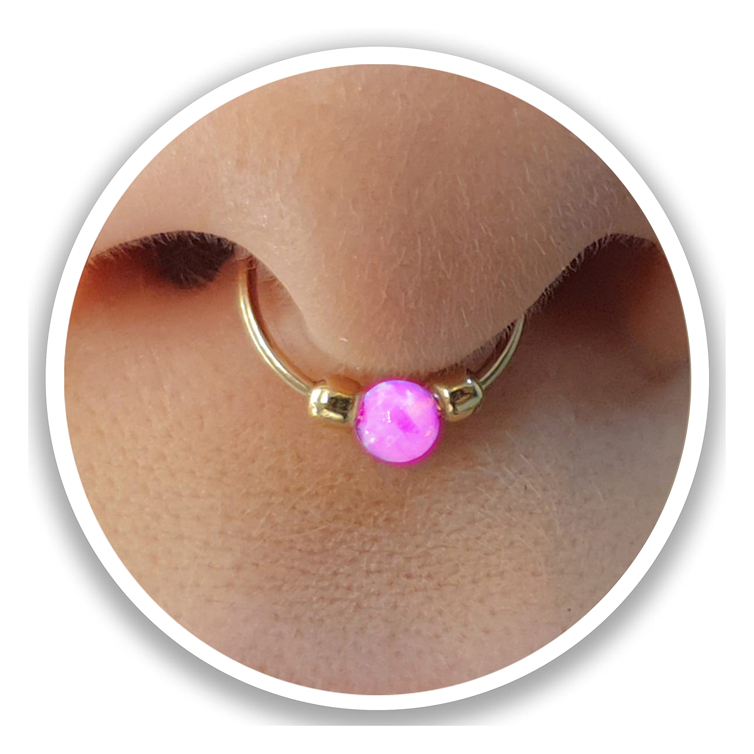 Gold gefälscht Septum - Kein Piercing benötigt - Dünn 20g 8mm Ring 3mm Rosa Opal - Gold gefüllt Fake Septum Piercing