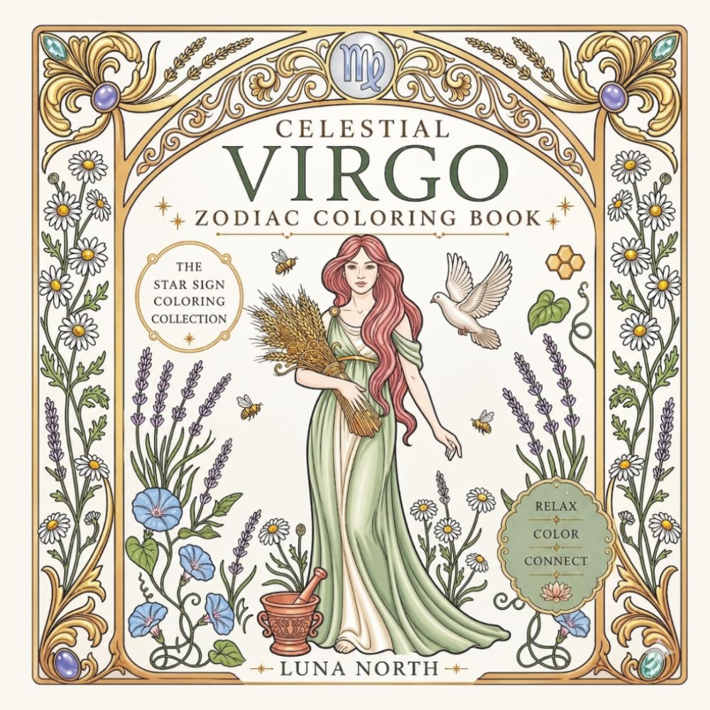 Celestial Virgo Zodiac Coloring Book: 40 Intricate Star Sign Designs for Adults and Teens — Virgo Birthday Gift for Astrology Lovers — Stress Relief ... (The Star Sign Coloring Gift Collection)