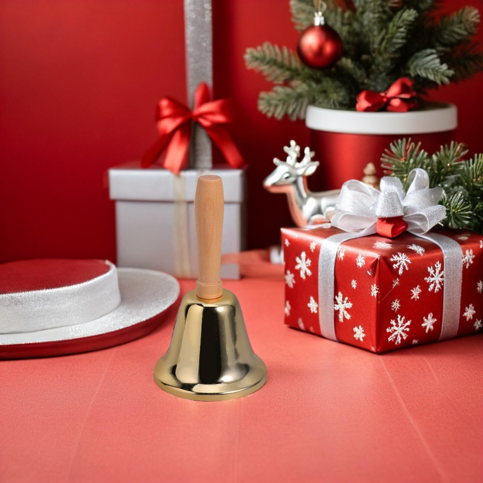 24pezzi Campanello Mano in Metallo Campanelli Multicolori con Manico in Legno per Feste di Natale Decorazioni Natalizie o Attività in Classe