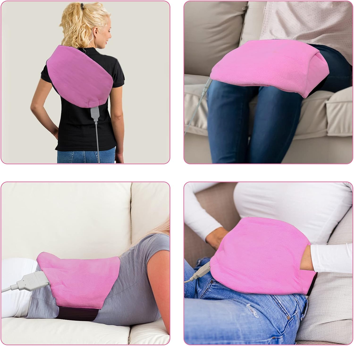 GOQOTOMO Wrapping Heating Pad Pocket Design for Lumbar & Abdominal Relief, Electric Heated Back Wrap with Strap with Auto-Off, 3 Heat Settings for Shoulders, Joints, Back, Waist, Leg-Pink