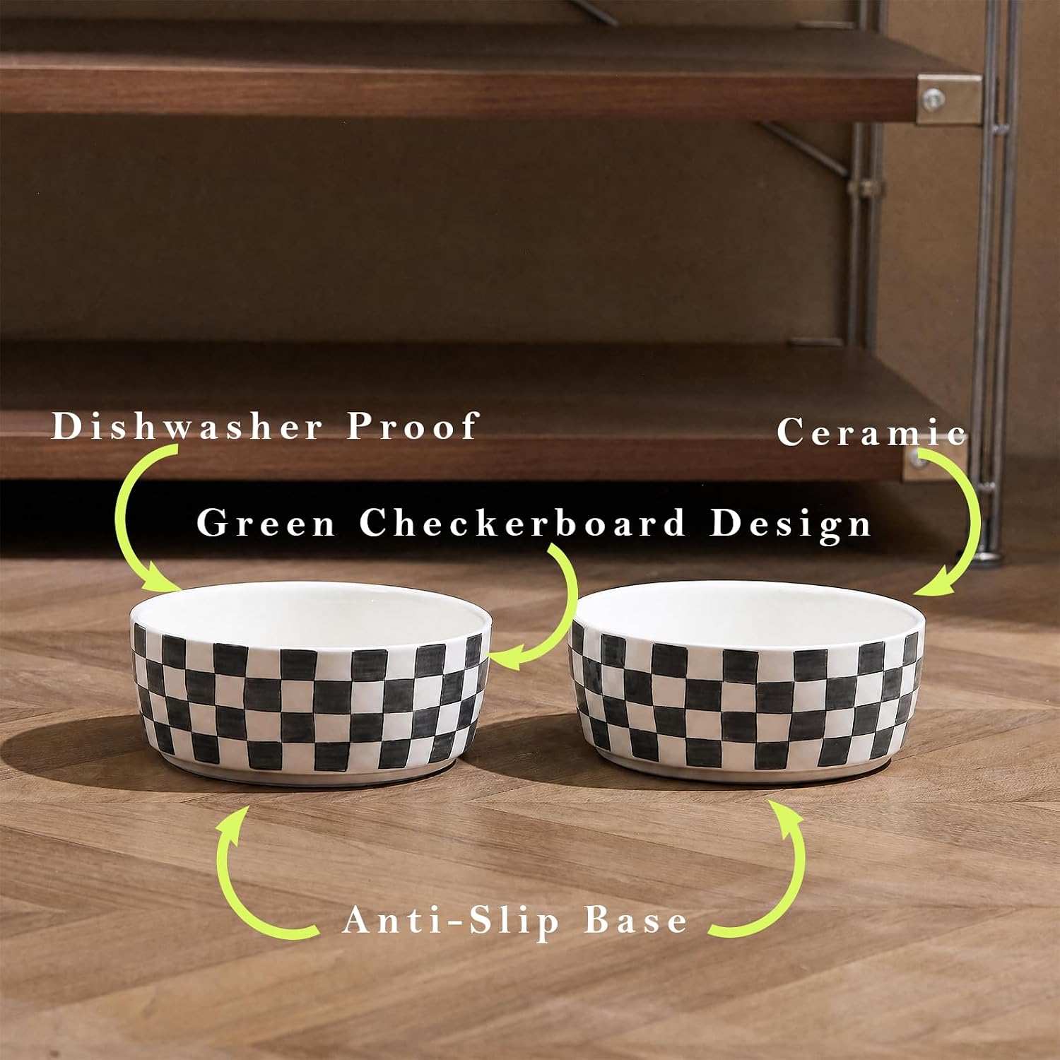 6.4 inch Ceramic Hand Painted Basic Dog Bowl Set of 2 with Anti-Skid Rubber Base, Food and Water Bowls for Small Pets,Black image 3