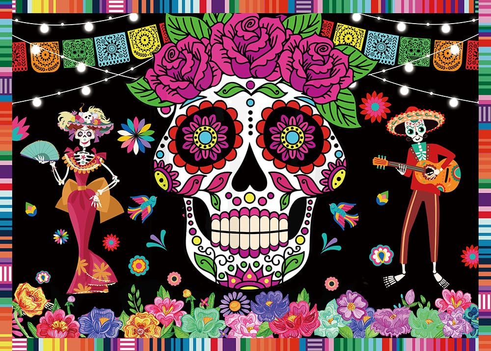 INRUI Giorno dei Morti Fotografia Sfondo messicano Dia De Los Muertos Fiesta Teschio di zucchero Party Decorazioni Sfondo (1,8 x 1,2 m)