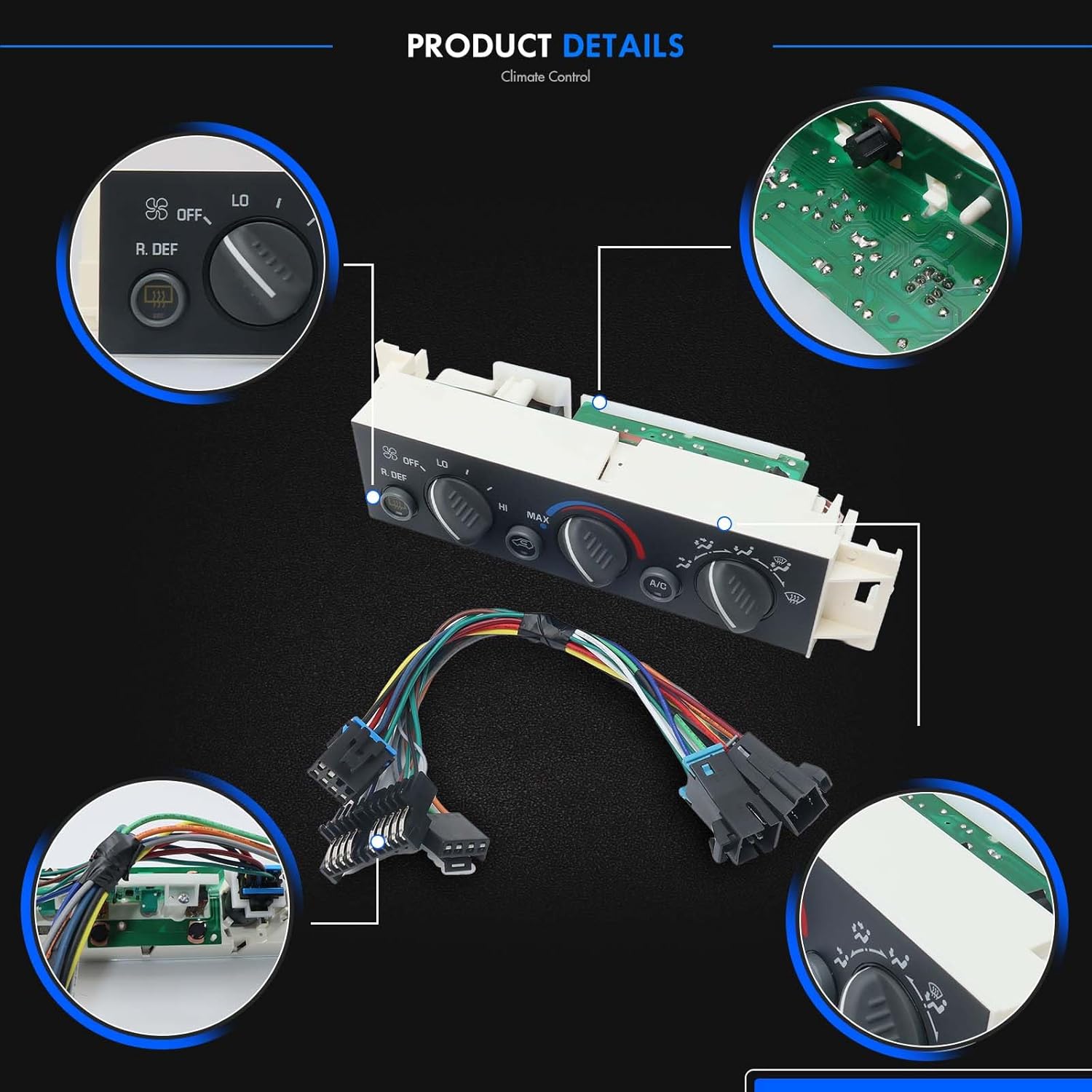 599-006 Heater Climate Control Unit Panel Module with Rear Defogger & Adapter Wire Harness Fit for Chevy & GMC C1500 C2500 C3500 K1500 K2500 K3500 Suburban Tahoe Yukon 1996-2000 - Replace# 9378805