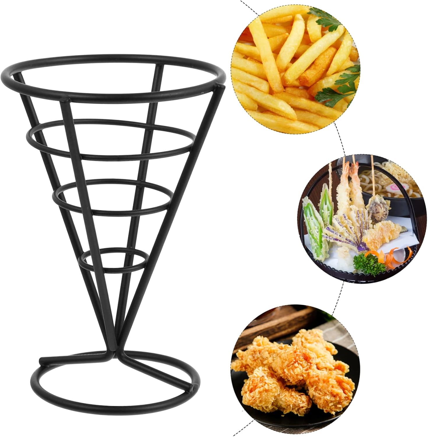 INOOMP 1Pc Iron Cone Snack Basket Holder for French Fries Appetizers and More Tapered Design Easy to Clean for Home and Restaurant Use