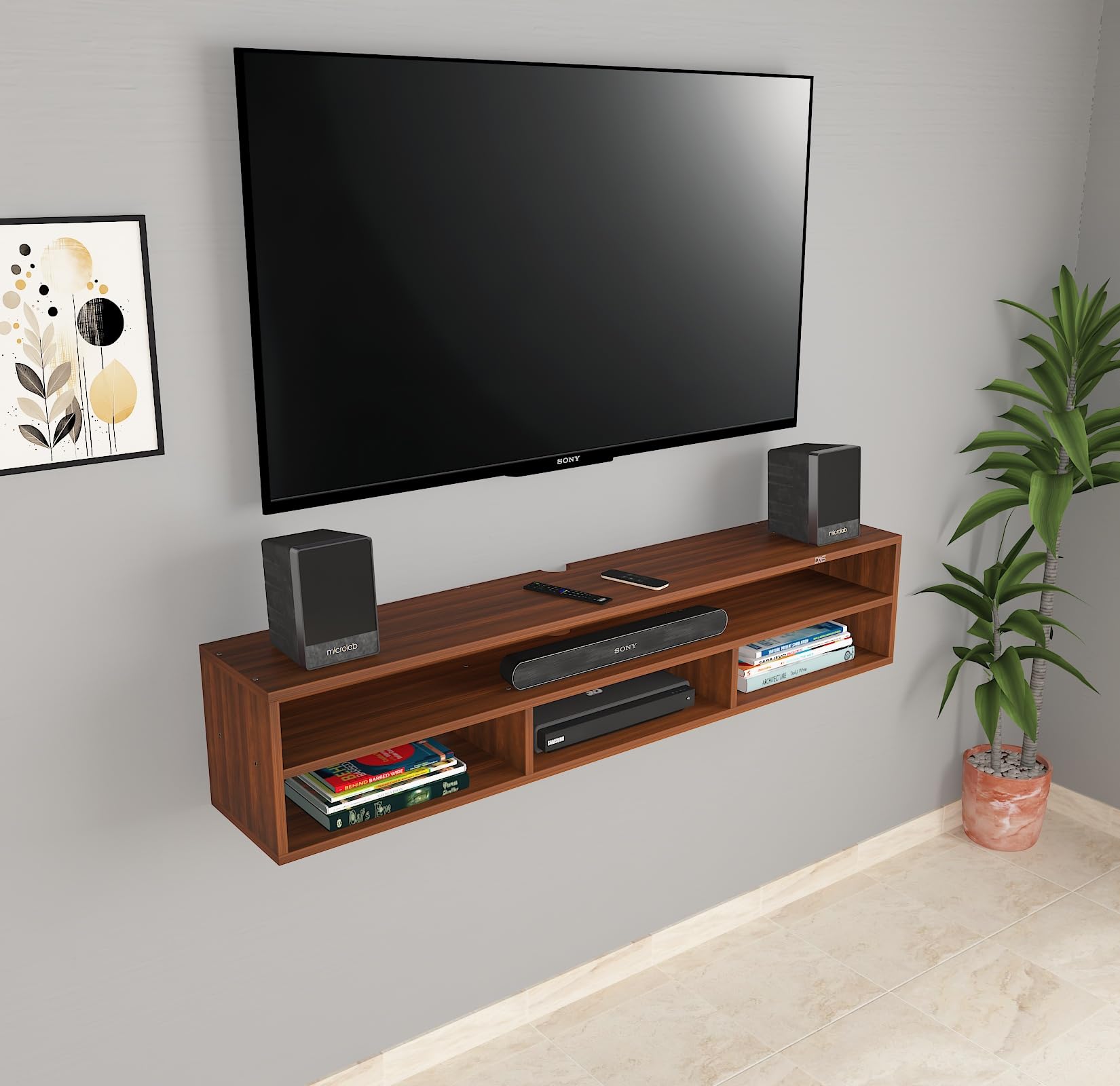 DAS August Wall Mount Engineered Wood TV Entertainment Unit/Tv Rack Set to Box Stand with Wall Shelves for Living Room Classic Walnut Finish (Ideal for up to 43") Screen-image-46