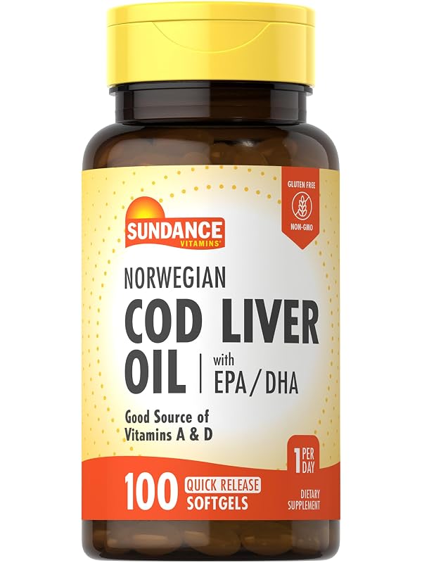 Sundance Suplemento de óleo de fígado de bacalhau norueguês com EPA e DHA 415 mg, 100 cápsulas gelatinosas