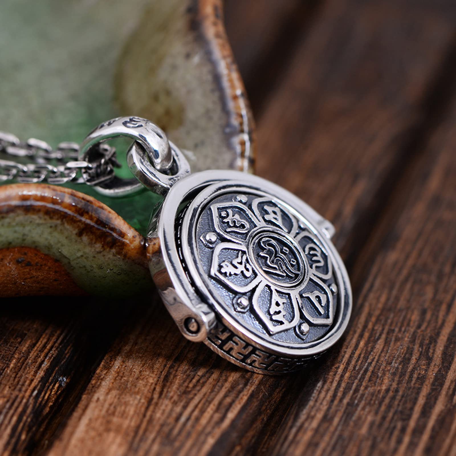 s925 joyería de Plata esterlina Medalla Colgante de Mantra de Seis Caracteres giratoria de Plata Vintage para Hombres