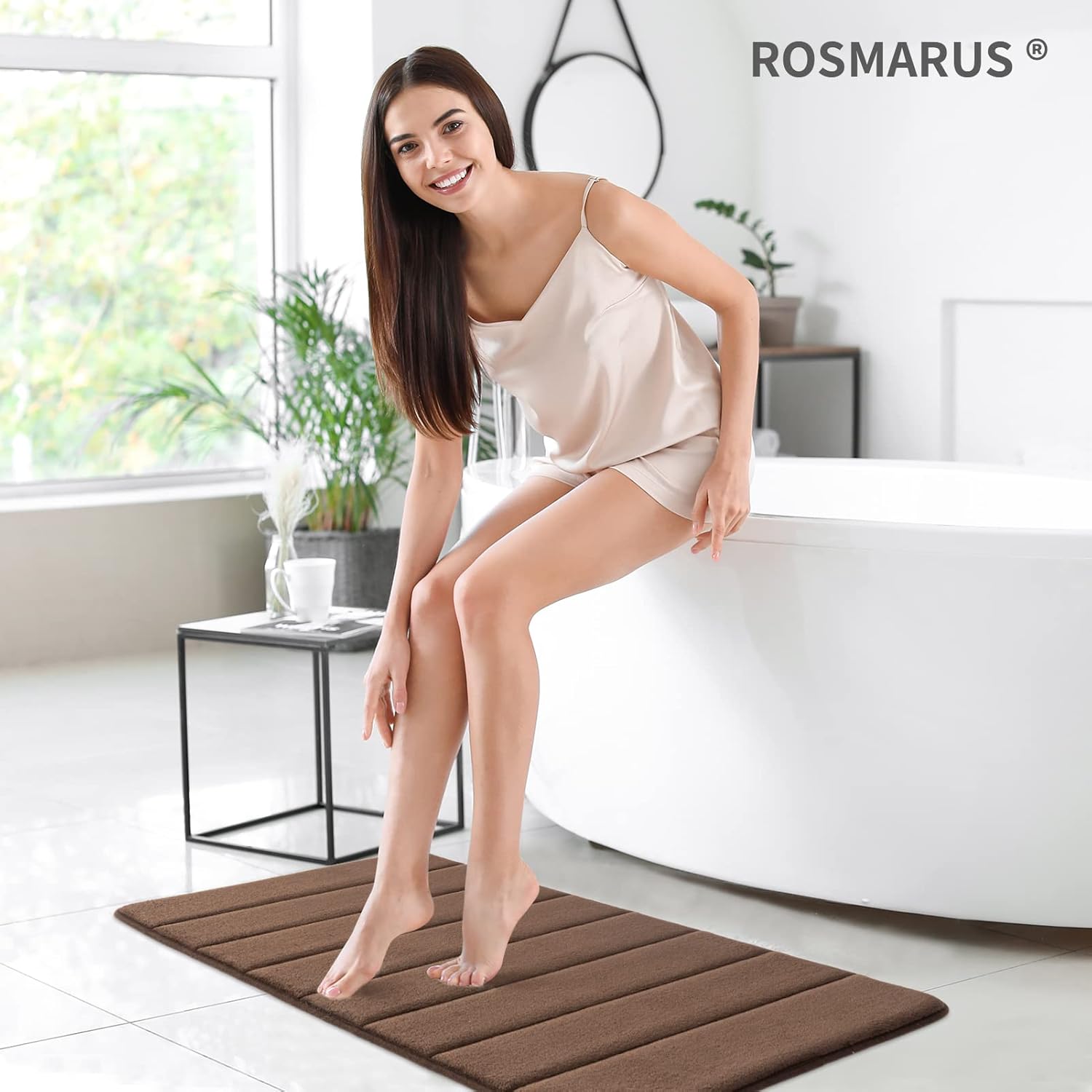 ROSMARUS Memory Foam Bath Mat - 20' x 32', Water Absorbent Shower Mat, Thick Bath Rugs with PVC Backing, Ultra Soft Bathroom Rugs for Floor & Tub, Brown