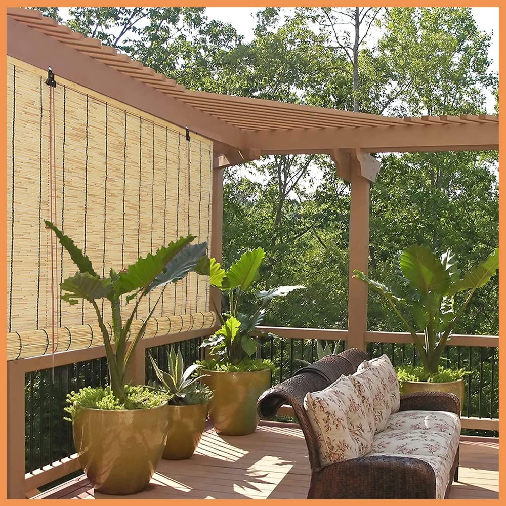 Amazon.de: Natrlicher Bambusrollo fr den Auenbereich, Bambus + gewebter  Schilfvorhang, Terrassenvorhnge, Fenster, Schilfrollos, Rollladen fr  Terrasse, Dekoration, Sonnenschirm, Belftung, wasserdicht