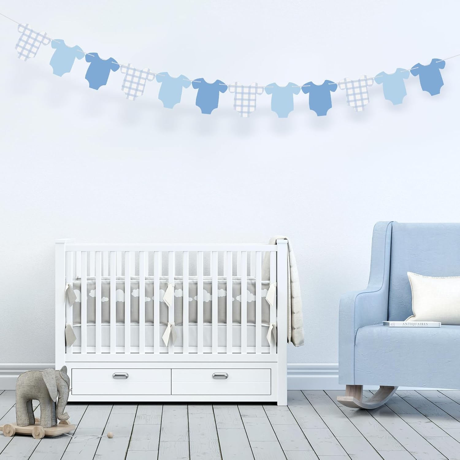 Weysat 2 Pcs Baby Clothes Banner Baby Boys Girls Shower Decorations Blue Bodysuit Clothesline Banner Gender Reveal Birthday Neutral Party Outfit Paper Decor Supplies