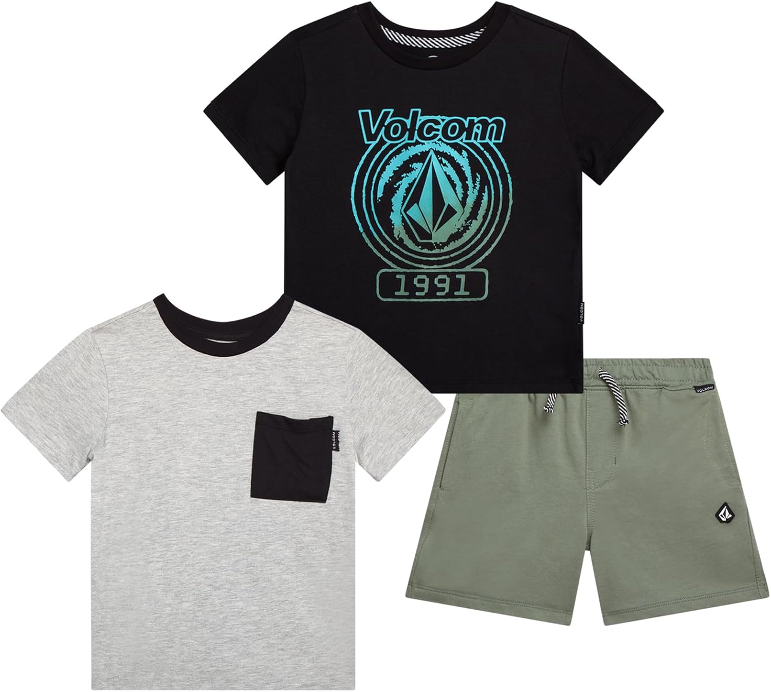 Volcom Baby Boys Shorts Set - 3 Piece Boys Graphic TShirts Tees & Toddler Shorts Set - Kids Clothing Set