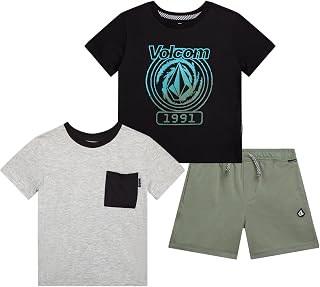 Volcom Baby Boys 3-Piece Graphic Tees & Pull-On Shorts Set for Active Play | Soft Breathable Fabric, Fun Prints, Easy Elastic Waistband, Comfy Coordinated Outfits for Toddler Everyday Play