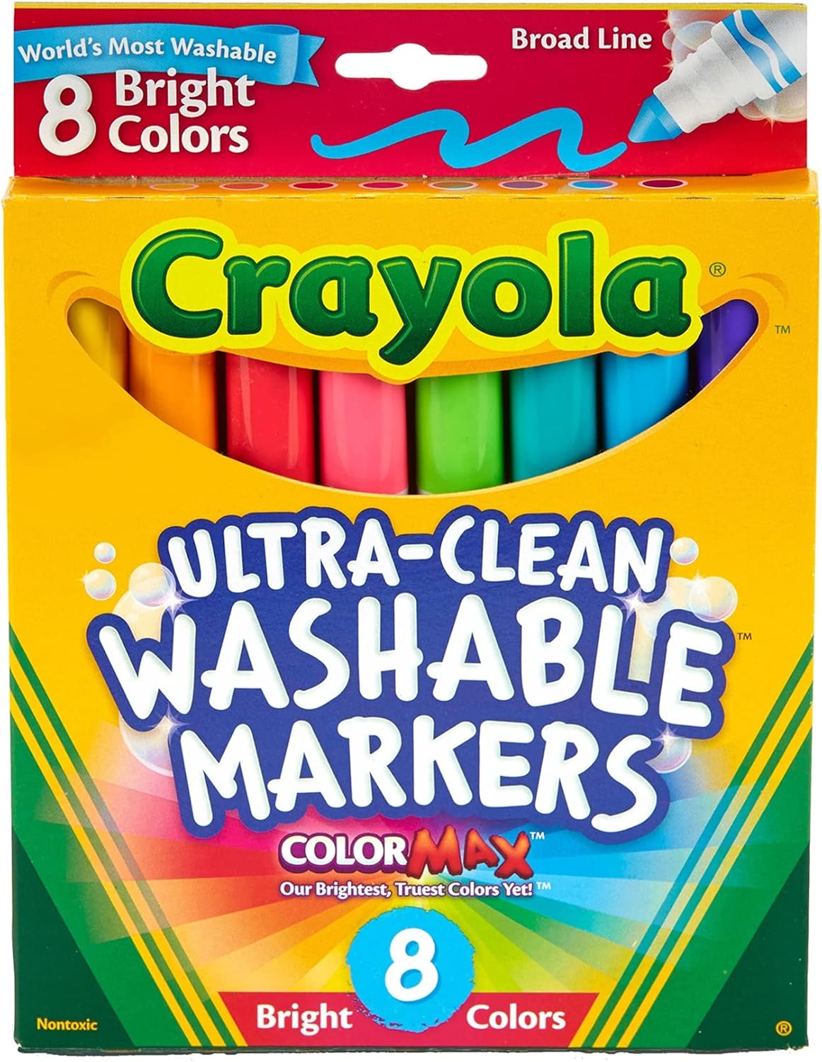 Crayola 8 Count Washable Bright Markers, Multicolor, 58-7819