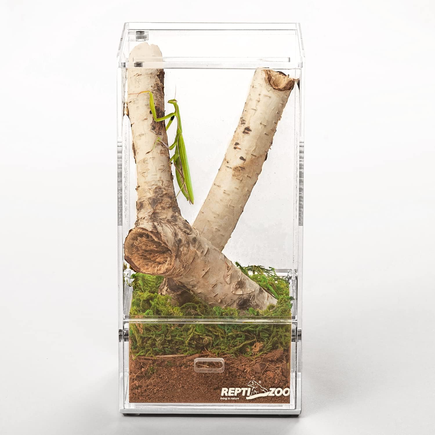 REPTI ZOO Acrylic Reptile Terrarium, Full View Acrylic Jumping Spider Enclosure 4" x 4" x 8", Vertical Feeding Box for Small Reptiles and Invertebrates, Mantis, Spider, Cricket, Tarantula