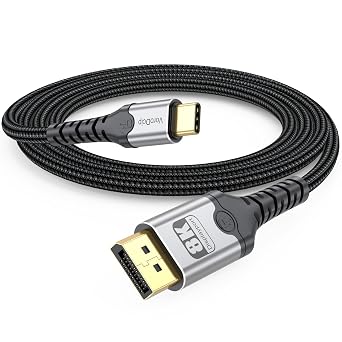 USB C to DisplayPort Cable 6.6ft, USBC to DP 1.4 Display Port 8K@60Hz 4K@240Hz 2K@240Hz 1080P@360Hz One-Direction Cord for iPhone 17/16/15 iPad Pro/Air MacBook Pro/Air to Monitor