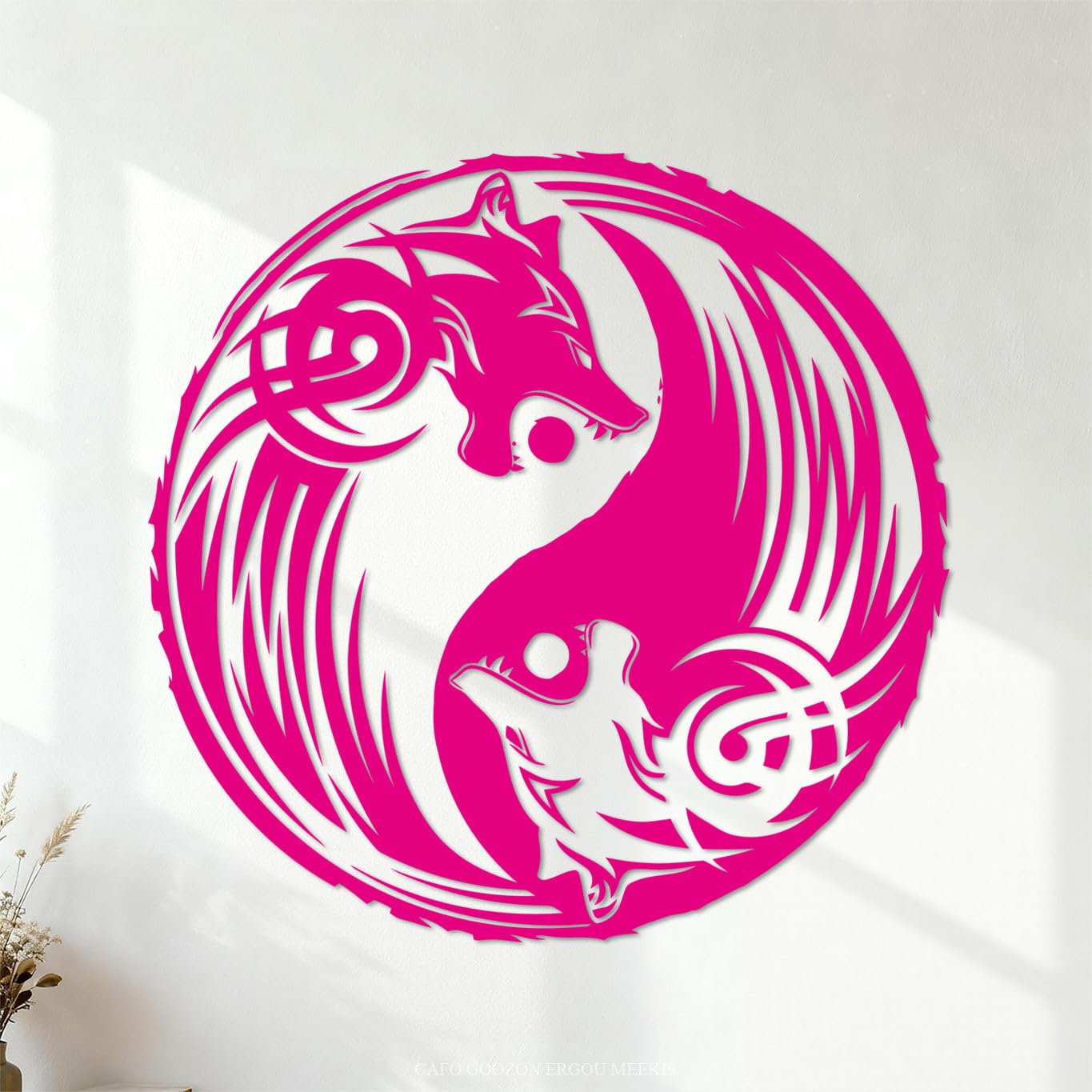 Vinyl Wall Stickers Couple Wolfs Yinyang Oriental Ornament 42x42.6cm Equipped with Transfer Film kit Rosered — image 1