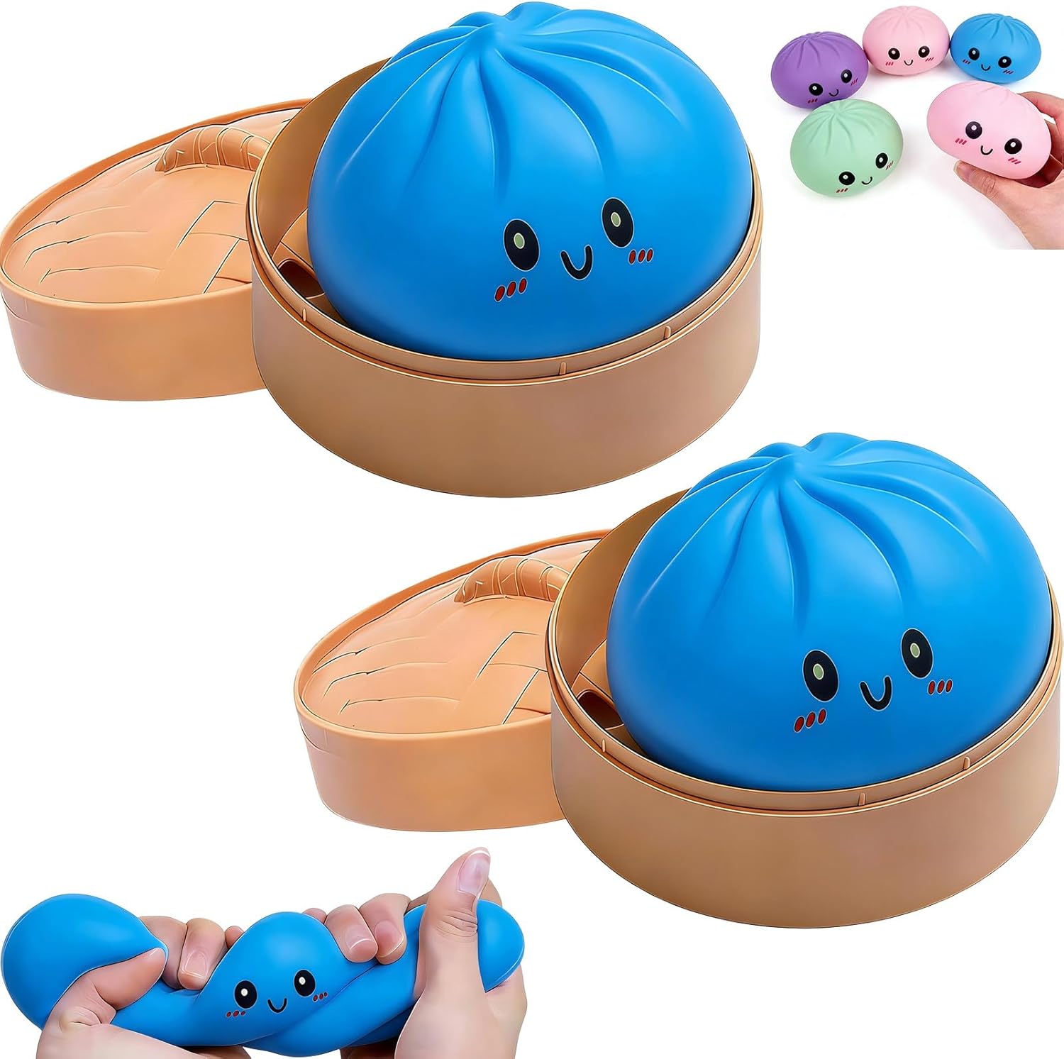2PCS Dumpling Squishy, Giant Squishy Dumpling Squeeze Dough Ball Stress Relief, Easter Basket Stuffers (2, Blue)