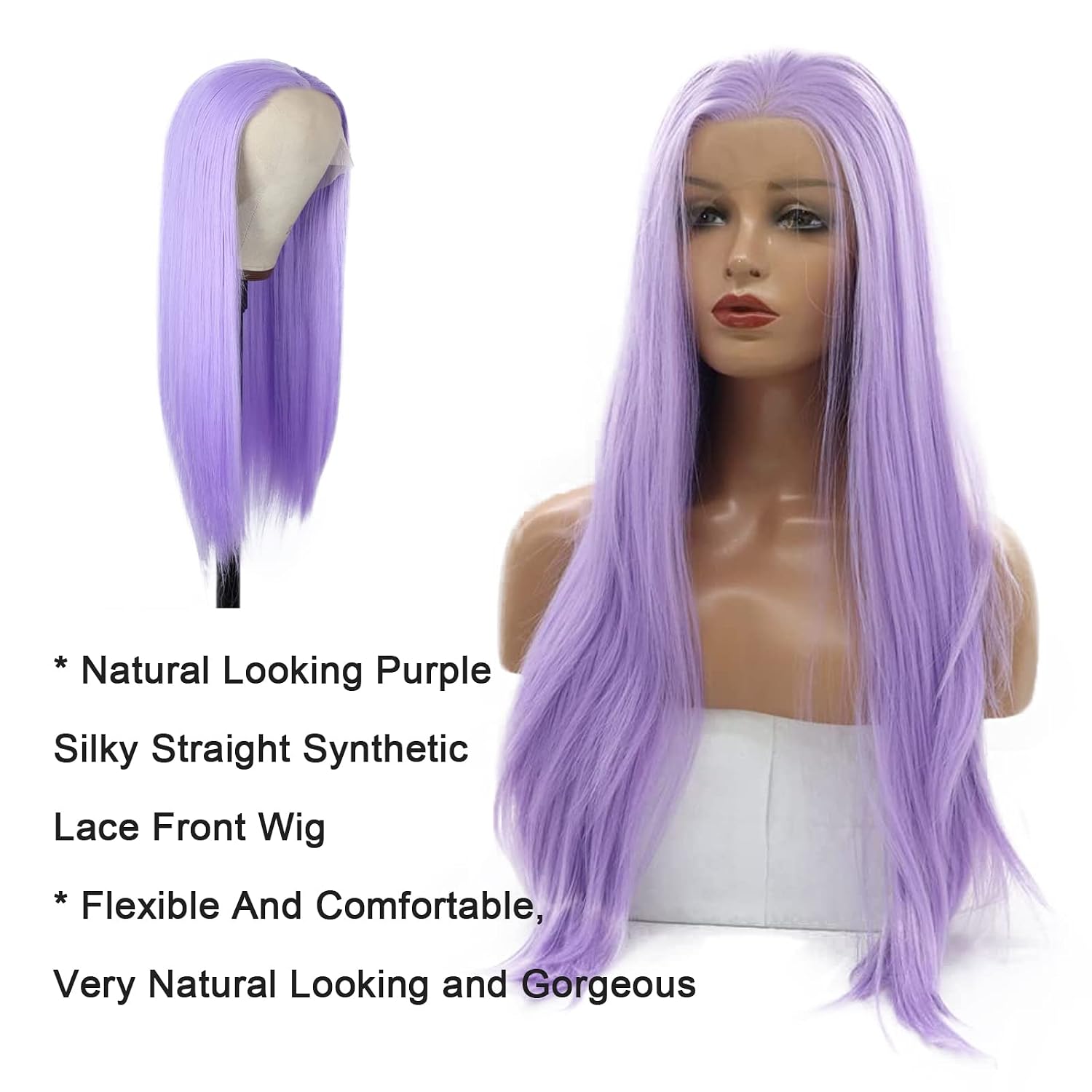 Purple Lace Front Wigs for Women Lavender Light Purple Wig Long Straight Lace Frontal Wig Real Hair Wig Pre Plucked Hairline Synthetic Heat Resistant Fiber Cosplay Party Daily 24Inch image 5