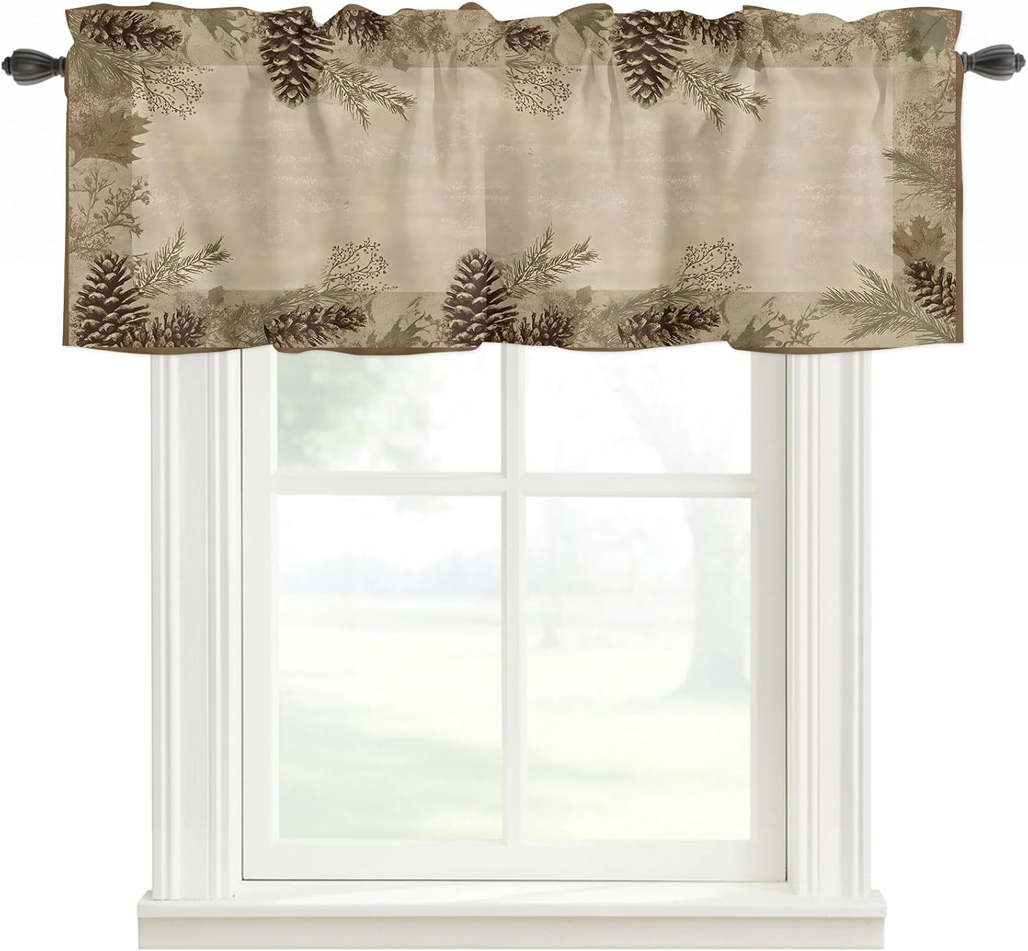 Valances Window Treatment Farmhouse Decor, Fall Forest Pine Rod Pocket Valance Curtains for Living Room, Bedroom, Kitchen, Autumn Vintage Pine Cones Botanical 42" W x 12" L - 1 Panel